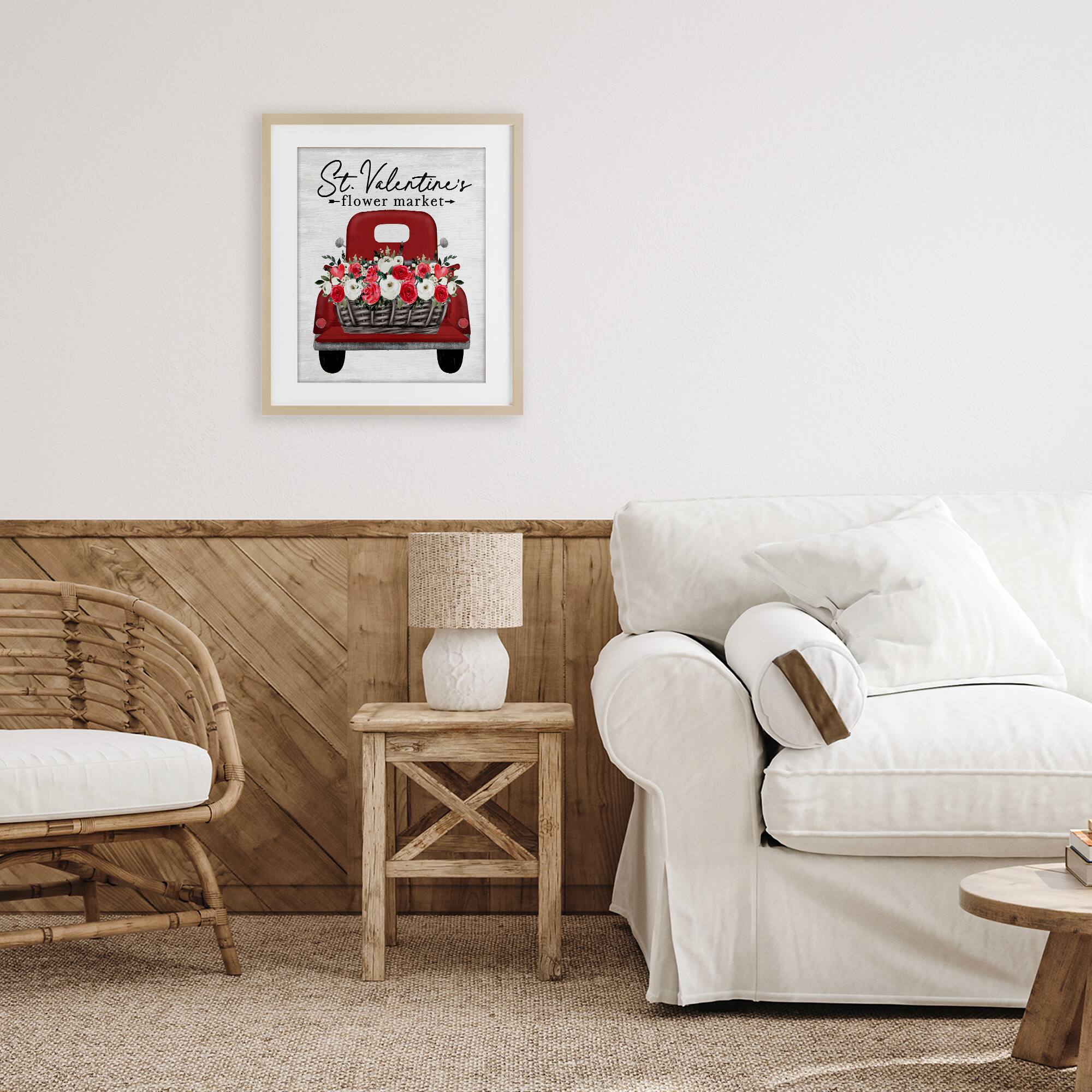Stupell Industries St. Valentine's Flower Market Truck Framed Print Under Glass Wall Art